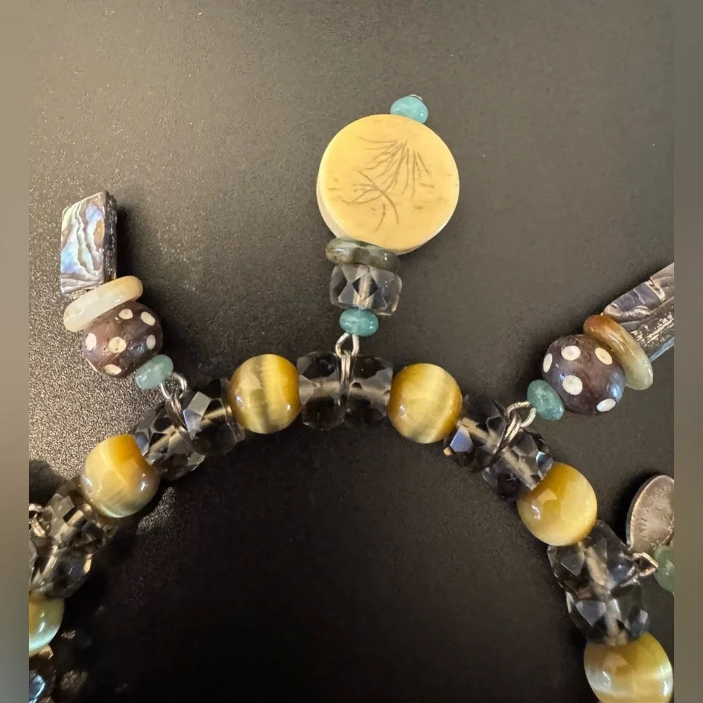 Ali Khan Collection Charm Bracelet 925 Sterling Silver Abalone Boho Statement